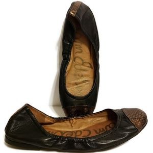Sam Edelman Black/Bronze Embossed Tip Flats, 7M